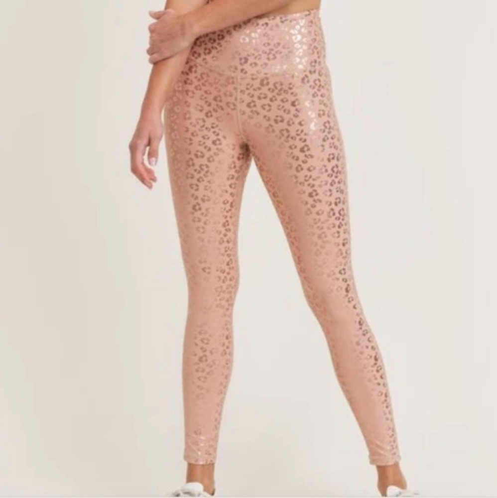 Mono B Leopaed Print Shimmer Leggings Rose Gold & Blush Pink Size Medium